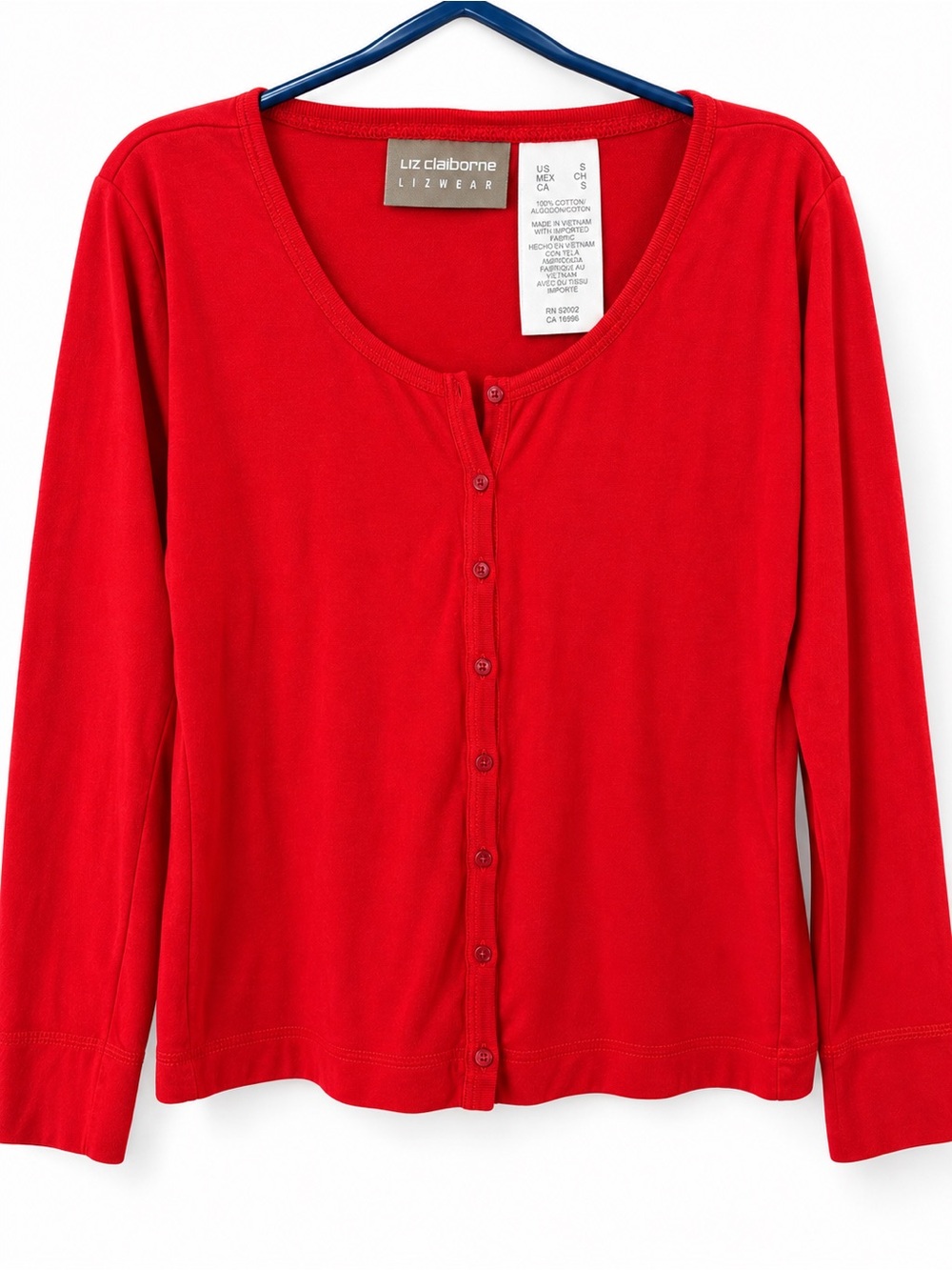Liz Claiborne Red Button-Front Scoop Neck Top